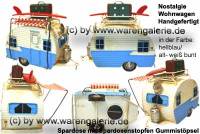 Spardose Dekorationsartikel Nostalgie Wohnwagen hellblau alt wei Metall mit Gummistopfen L: 23 cm - Bild vergrern 