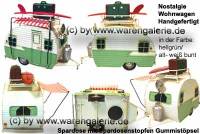 Spardose Dekorationsartikel Nostalgie Wohnwagen hellgr�n alt wei� Metall mit Gummistopfen L: 23 cm - Bild vergr��ern 