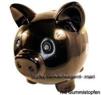 Sparschwein Aufschrift Schwarzgeld Keramik mit Spardosenstopfen Stpsel Mae ca.: L= 20 cm - Bild vergrern 