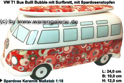 Bulli VW T1 Samba Bus Dekor Bubble mit Surfbrett Spardose legendärer VW T1  Bulli Bus/ Campervan