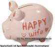 Sparschwein Happy wife  life rosa  modernes KCG 3D Keramik-Design Maße ca.: L= 12,5 cm